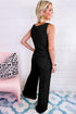 Crinkled U Neck Tank Top and Wide Leg Pants Set